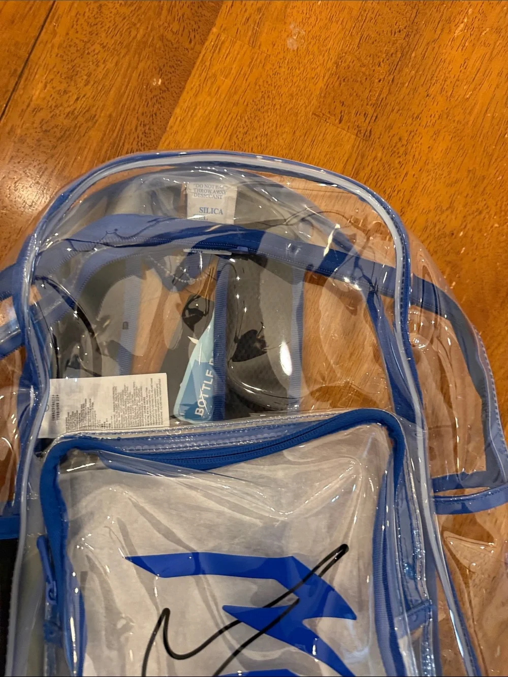 Nike Clear Backpack with Blue Trim and Matching Pouch
